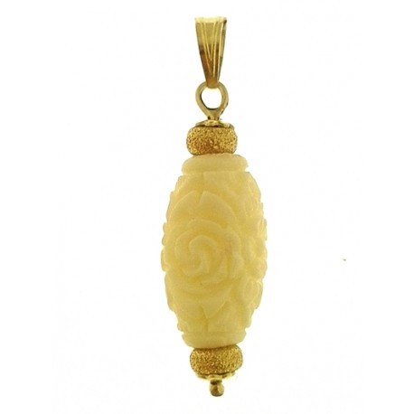 PENDENTE PASTA DI CORALLO BIANCO - Donna Oro Giallo 18 Kt Carati Ct 750