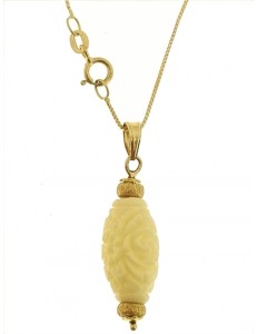 FOTO BUSTO COLLANA CON PENDENTE IN PASTA DI CORALLO - Donna Oro Giallo 18 kt Carati Ct 750 2,25 Gr