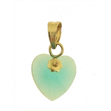 PENDENTE CUORE AZZURRO - 8 colori oro Giallo Donna 18 Kt Carati Ct 750 0,7Gr