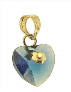 PENDENTE CUORE AZZURRO - 8 colori oro Giallo Donna 18 Kt Carati Ct 750 0,7Gr