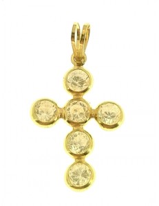 PENDENTE CROCE -  Donna Oro Giallo 18 Kt Carati Ct 750 