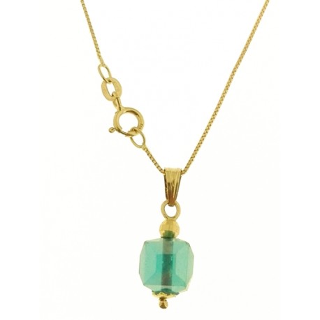 COLLANA CUBO AZZURRO - 8 Colori Oro Giallo Donna 18 Kt Carati Ct 750