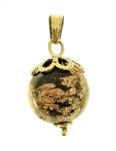 PENDENTE SFERA NERA E ORO  - Donna Ragazza Oro Giallo 18 Kt Carati Ct 750 