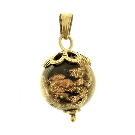 PENDENTE SFERA NERA E ORO  - Donna Ragazza Oro Giallo 18 Kt Carati Ct 750 