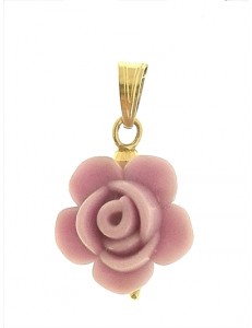 PENDENTE FIORE ROSA CHIARO - 7 colori oro Giallo Donna 18 Kt Carati Ct 750