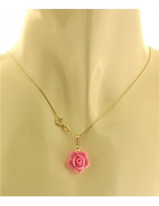 COLLANA FIORE ROSA SCURO - Donna Oro Giallo 18 Kt Carati Ct 750