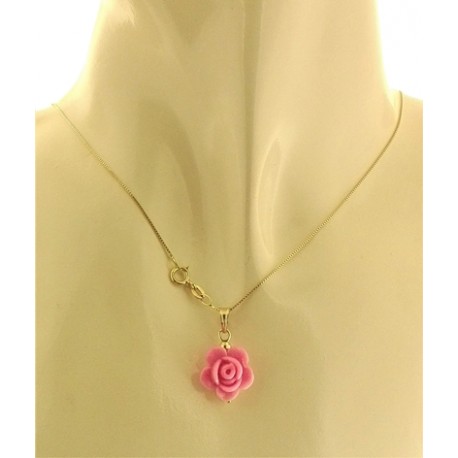 COLLANA FIORE ROSA SCURO - Donna Oro Giallo 18 Kt Carati Ct 750