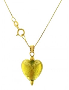 FOTO BUSTO COLLANA CUORE VERDE - oro Giallo Donna 18 Kt Carati 750 