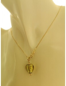 FOTO BUSTO COLLANA CUORE VERDE - oro Giallo Donna 18 Kt Carati 750 