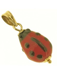 PENDENTE COCCINELLA - ciondolo Bimba Bambino Oro Giallo 18 KT Carati Ct 750