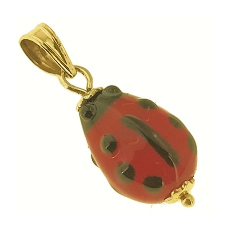 PENDENTE COCCINELLA - ciondolo Bimba Bambino Oro Giallo 18 KT Carati Ct 750