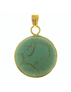 PENDENTE TURCHESE TONDO -  Donna  Oro Giallo 18 Kt Carati Ct 750 