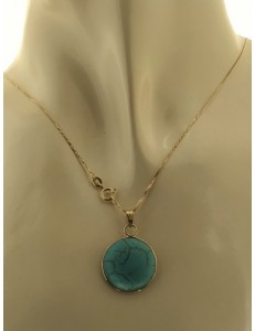 Collana Catenina Pendente Turchese Blu Donna Oro Giallo 18 Kt Carati Ct 750 3,9 Gr