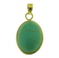 Ciondolo Pendente Turchese  Donna  Oro Giallo 18 Kt Carati Ct 750 2,0 Gr