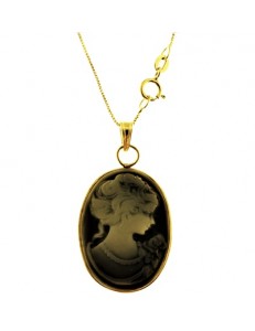 Collana Catenina Pendente Cameo Donna Oro Giallo 18 Kt Carati Ct 750 2,10 Gr