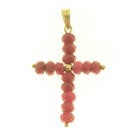 PENDENTE CROCE RUBINI - Uomo Donna Oro Giallo 18 Kt Carati 750 