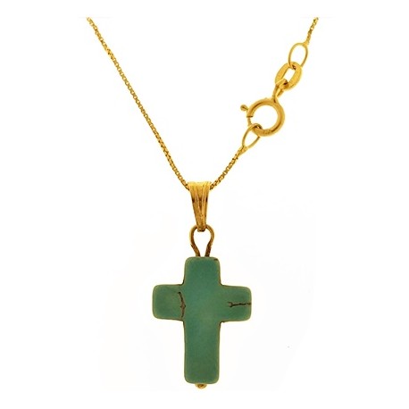 COLLANA CROCE 45 CM - Uomo Donna Oro Giallo 18 kt Carati Ct 750 1,60 Gr