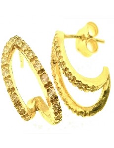 ORECCHINI ORO GIALLO - Orecchini Donna Oro Giallo 18 kt Carati Ct 750 4,30 Gr Zirconi Taglio Brillante