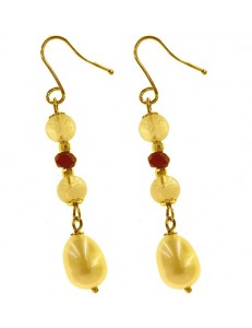 ORECCHINI PENDENTI PERLE RUBINO - Donna Oro  Giallo 18 kt  750 Carati