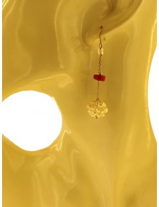 ORECCHINI PERLE E CORALLO PENDENTI - Donna Oro Giallo 18 kt Carati Ct 750