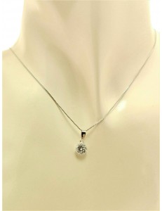 COLLANE ORO BIANCO - Collana Catenina Pendente Punto Luce Solitario Donna Bianco 18 kt Carati 750