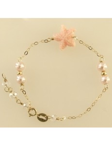 BRACCIALE BIMBA STELLA E PERLE - Bambina Oro Giallo 18 kt Carati Ct 750 