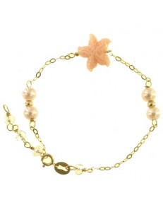 BRACCIALE BIMBA STELLA E PERLE - Bambina Oro Giallo 18 kt Carati Ct 750 