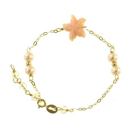 BRACCIALE BIMBA STELLA E PERLE - Bambina Oro Giallo 18 kt Carati Ct 750 