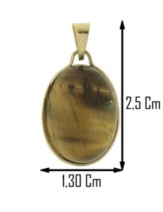 PENDENTE CABOCHON OCCHIO DI TIGRE - Donna  Oro Giallo 18 Kt Carati Ct 750