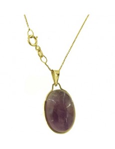 COLLANA CABOCHON AMETISTA -  Donna Oro Giallo 18 Kt Carati Ct 750