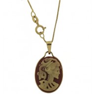 Collana Catenina Pendente Cameo Cammeo Gotico Oro Giallo 18 Kt Carati Ct 750