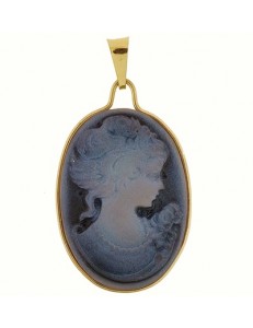 PENDENTE CAMEO BLU - Donna Oro Giallo 18 Kt Carati Ct 750