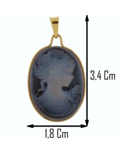 PENDENTE CAMEO BLU - Donna Oro Giallo 18 Kt Carati Ct 750