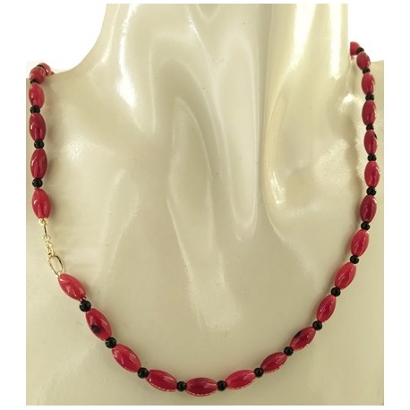 Collana Catenina Catena Corallo e Spinelli Donna Oro Giallo 18 Kt Carati Ct 750