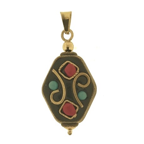 PENDENTE ETNICO TIBETANO - Donna Oro Giallo 18 Kt Carati Ct 750