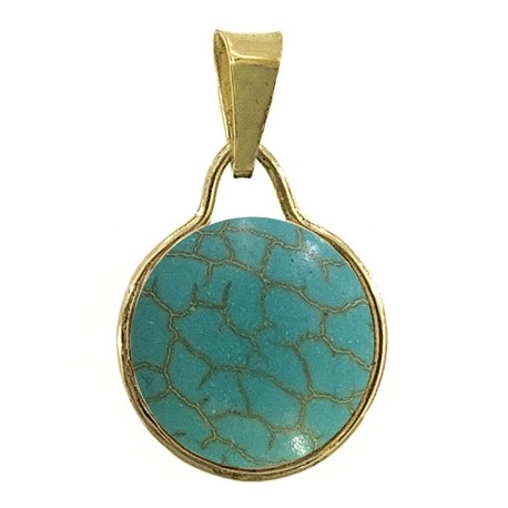 PENDENTE CABOCHON TURCHESE ROTONDO - Donna  Oro Giallo 18 Kt Carati Ct 750