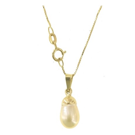 COLLANA PERLA GOCCIA GRANDE - Donna Oro Giallo 18 Kt Carati Ct 750 
