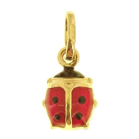 PENDENTI ORO GIALLO - Ciondolo Pendente Bambino Bimba Oro Giallo 18 Kt Carati Ct 750 0,40Gr Coccinella
