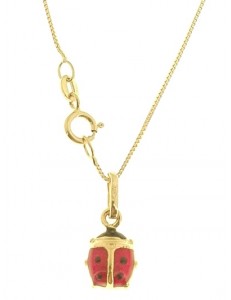 Collana Catenina Pendente Coccinella Donna Oro Giallo 18 Kt Carati Ct 750 1,25Gr