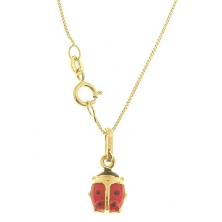 COLLANE ORO GIALLO - Collana Catenina Pendente Coccinella Donna Oro Giallo 18 Kt Carati Ct 750 1,10Gr