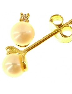ORECCHINI ORO GIALLO - Orecchini Perle Punto Luce Donna Oro Giallo 18 Kt Carati Ct 750 1,15 Gr