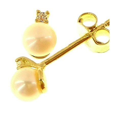 ORECCHINI ORO GIALLO - Orecchini Perle Punto Luce Donna Oro Giallo 18 Kt Carati Ct 750 1,15 Gr