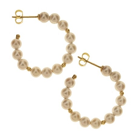 Orecchini Perle Cerchio Cerchi Donna Oro Giallo 18 Kt Carati Ct 750 Gr 3,00