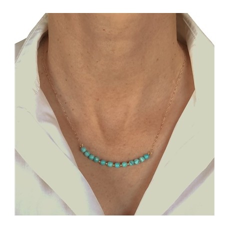 Collana Catenina Turchese  Girocollo Oro Giallo 18 Kt Carati Ct 750 2,50 Gr  Donna 47Cm