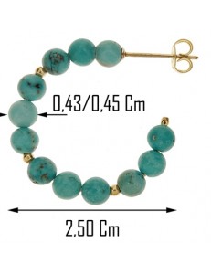 Orecchini Turchese Cerchio Cerchi Donna Oro Giallo 18 Kt Carati Ct 750 Gr 3,50