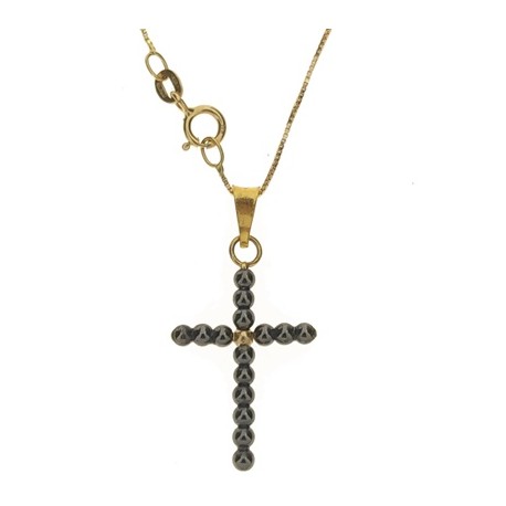 Collana Catenina 45 cm Croce Uomo Donna Oro Giallo 18 kt Carati Ct 750 1,40 Gr