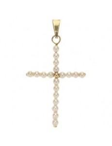 Ciondolo Pendente Croce Perle Donna Oro Giallo  18 Kt Carati 750 0,55 Gr