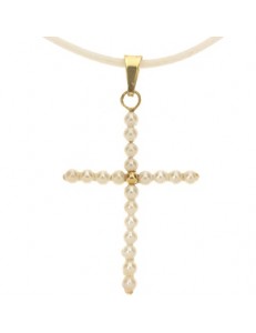 Ciondolo Pendente Croce Perle Donna Oro Giallo  18 Kt Carati 750 0,55 Gr
