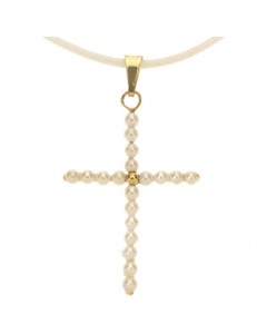Ciondolo Pendente Croce Perle Donna Oro Giallo  18 Kt Carati 750 0,55 Gr