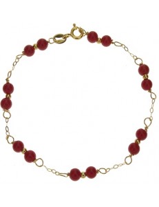 BRACCIALI DONNA - Bracciale Braccialetto Donna Corallo Rosso Oro Giallo 18 Kt Carati Ct 750